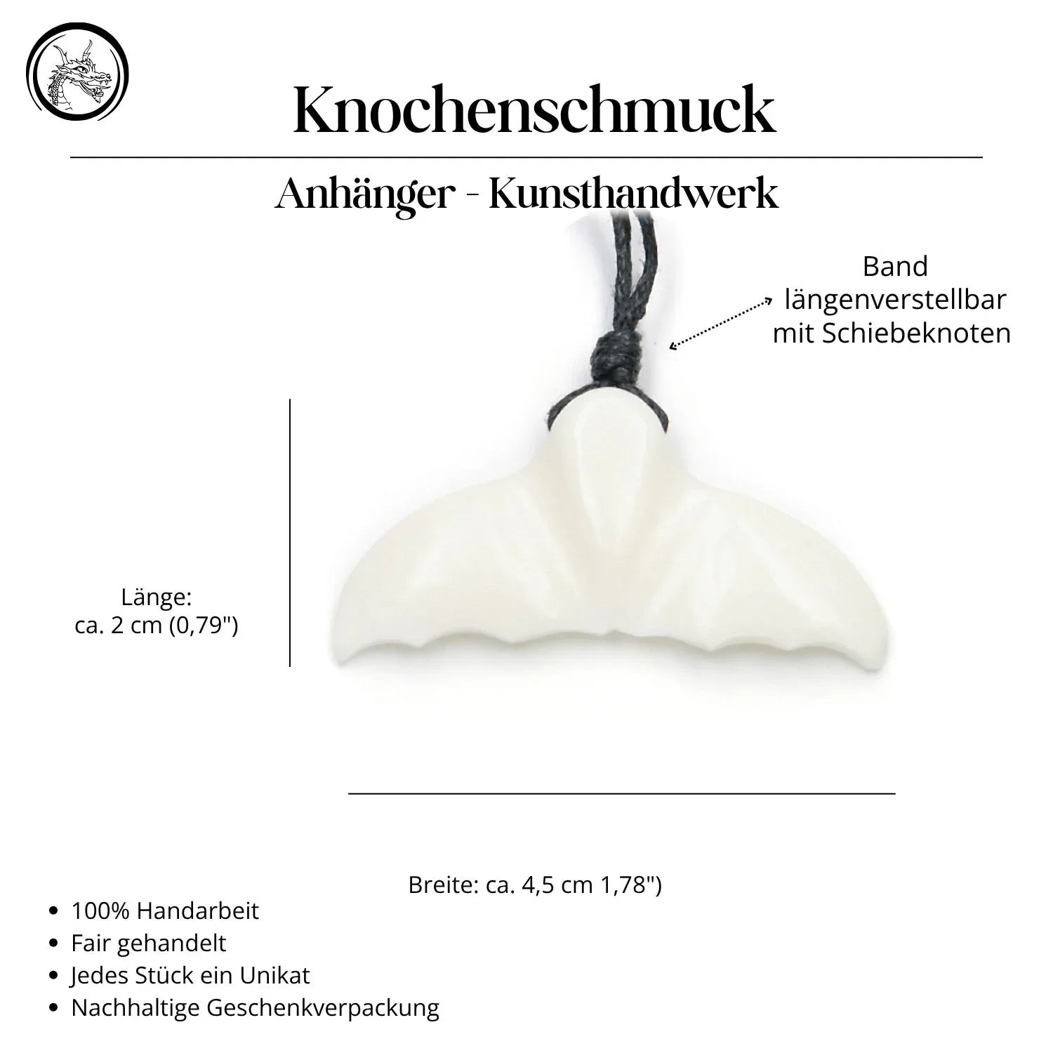 Walfluke Knochen Anhänger Halskette Handarbeit Kette Kunsthandwerk