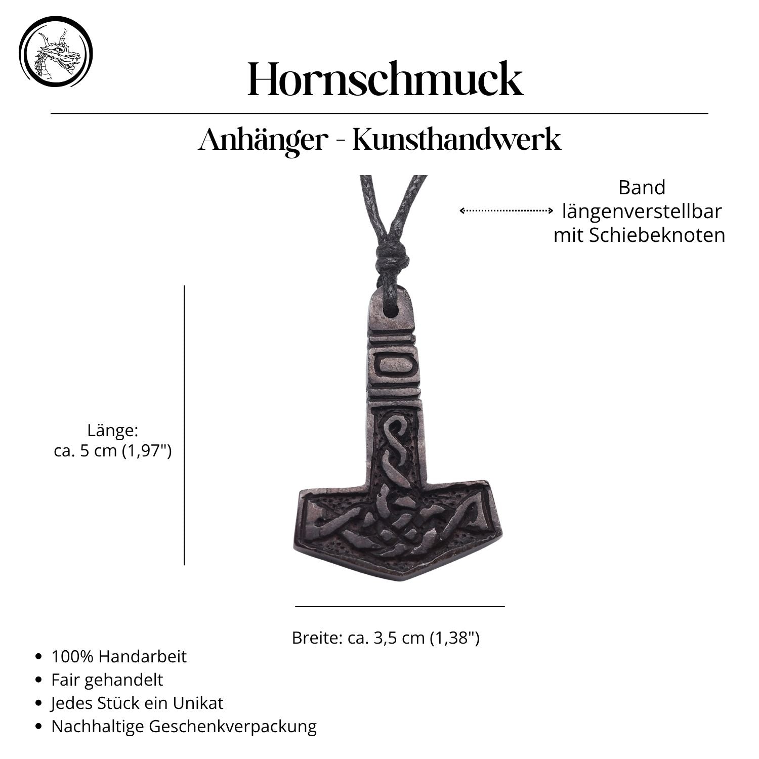 Thor's Hammer Viking Pendant Necklace Horn Jewelry Handmade