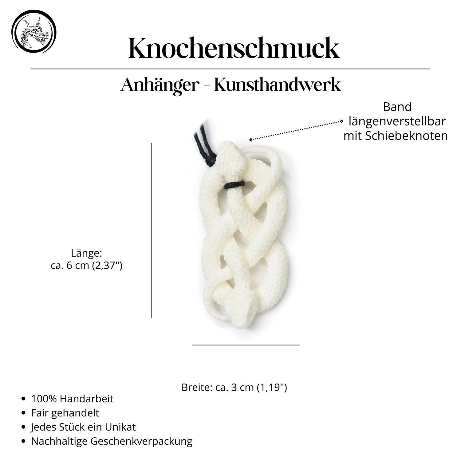 Schlange Knochen Halskette Anhänger Handarbeit geschnitzt