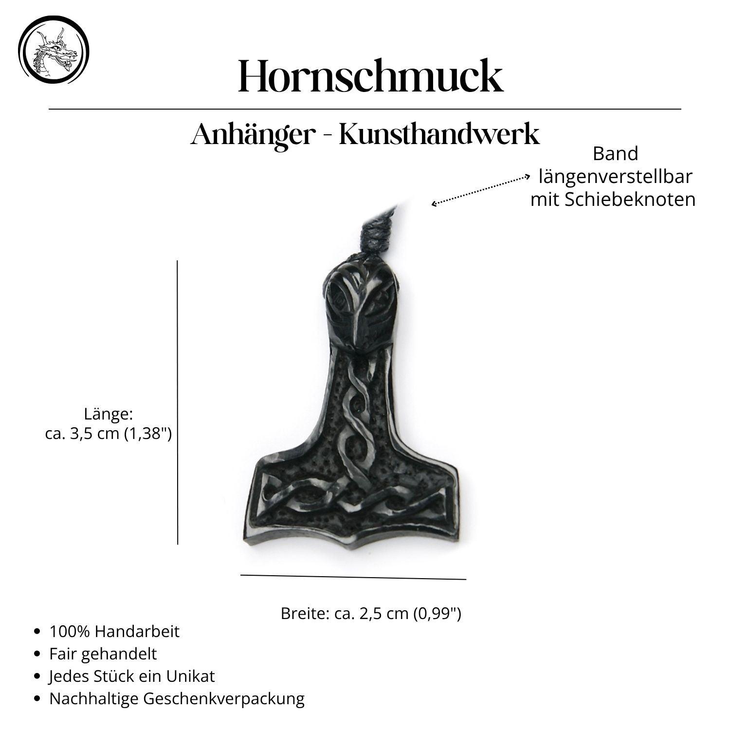 Thor Hammer Horn Halskette Anhänger Handarbeit Kunst Handwerk