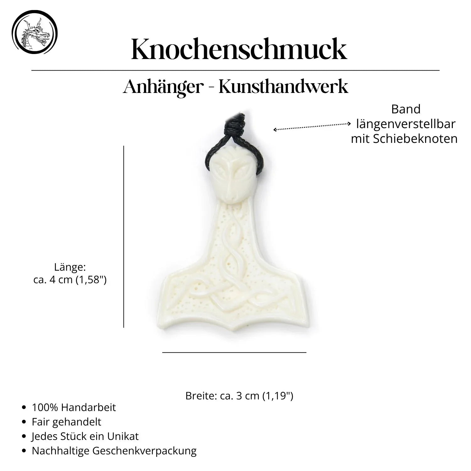 Thor Hammer jewelry made of bone necklace