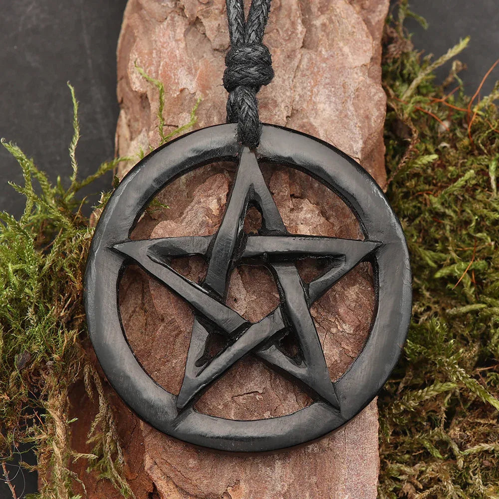 Pentagramm Kette Schmuck schwarzes Horn Handarbeit