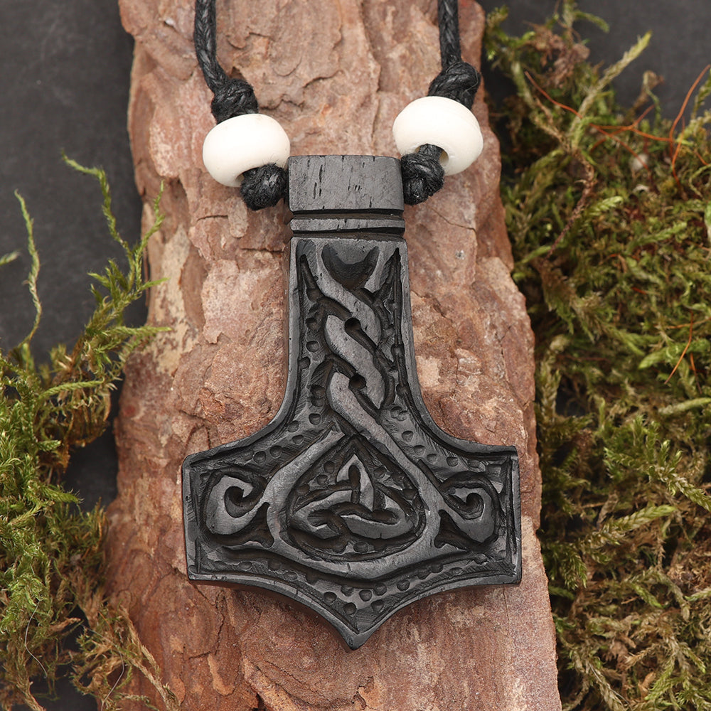 Thorshammer Kette Schmuck schwarzes Horn Handarbeit