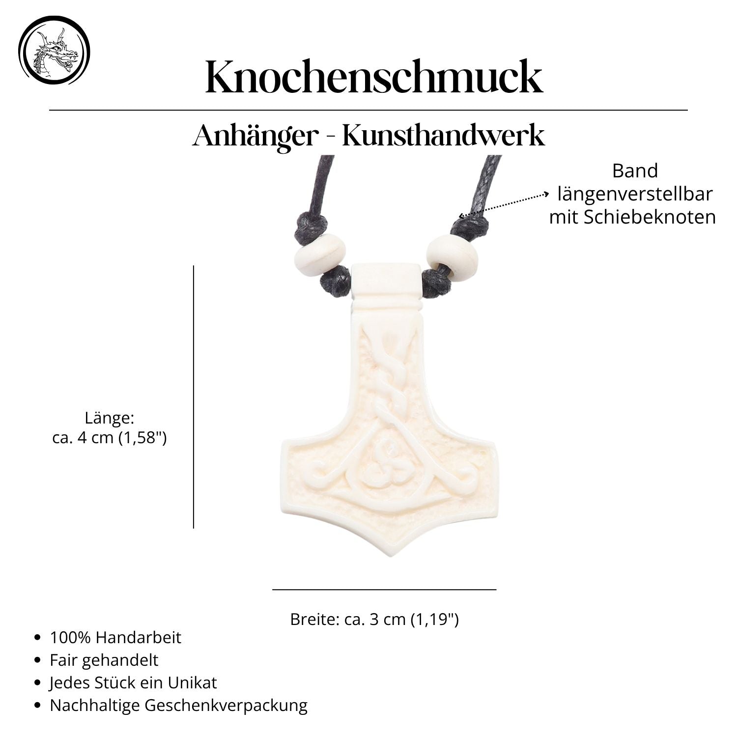Thor's hammer jewelry pendant necklace bone