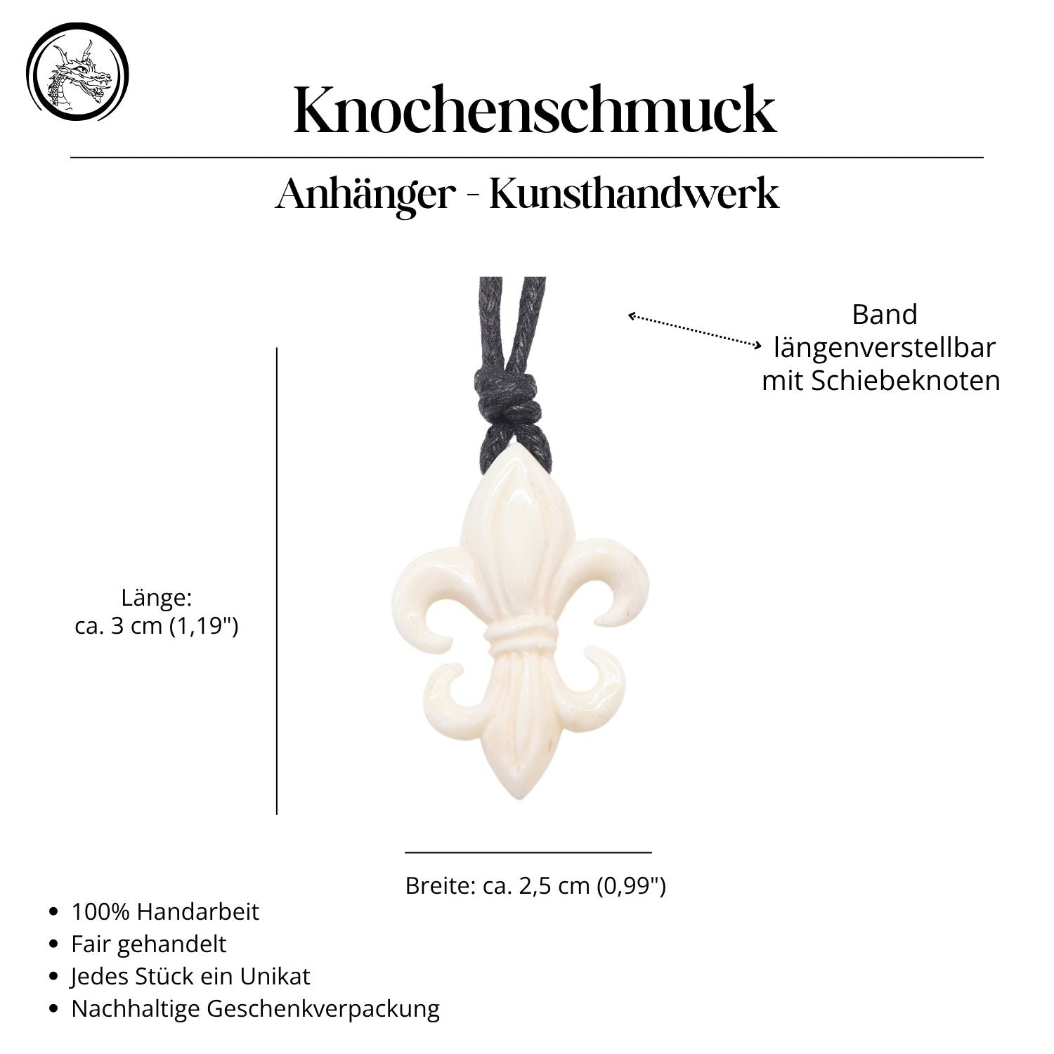 Jewelry pendant Fleur des Lys handmade necklace carved