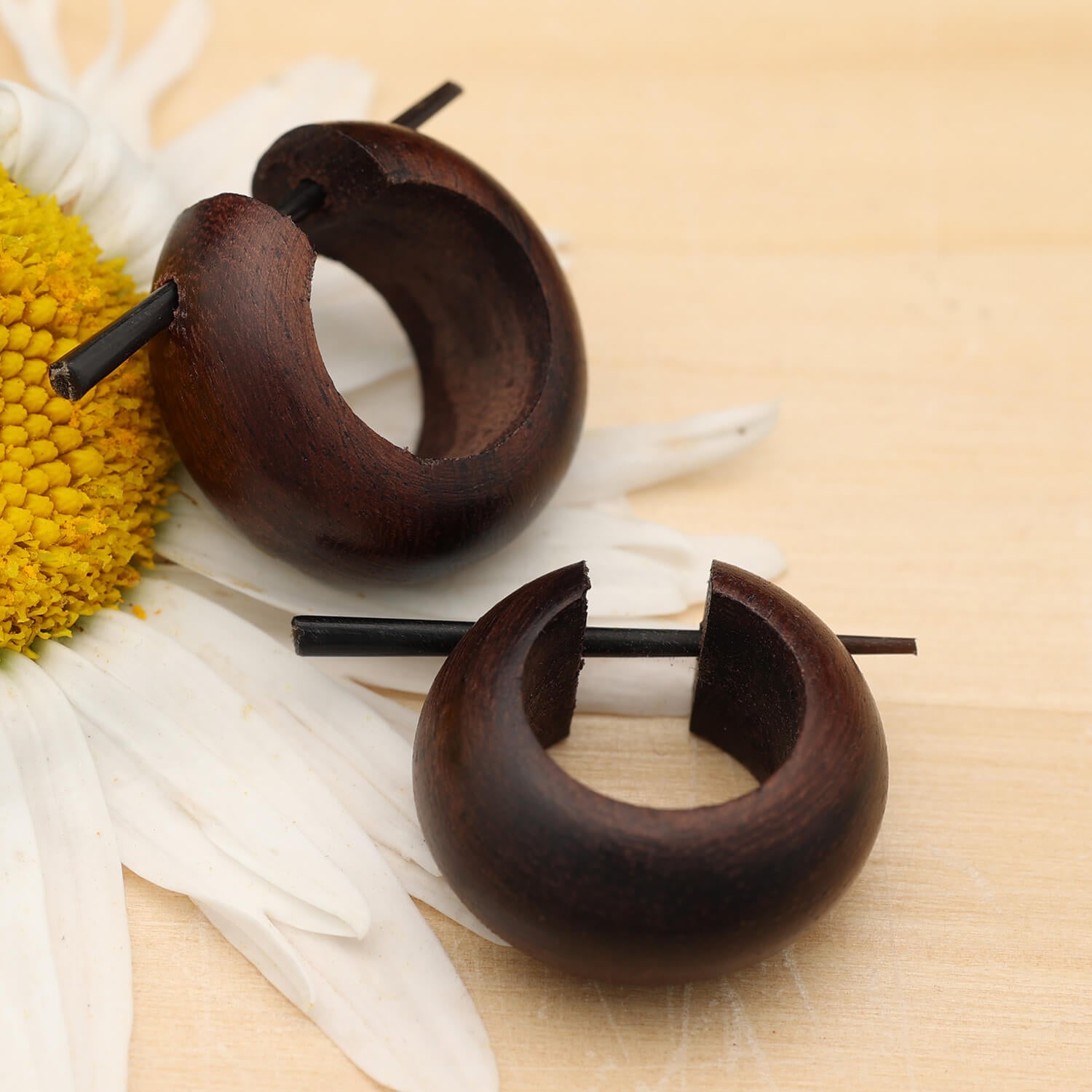 Wooden earring, 2cm thick, hoop earring, 1cm thickness