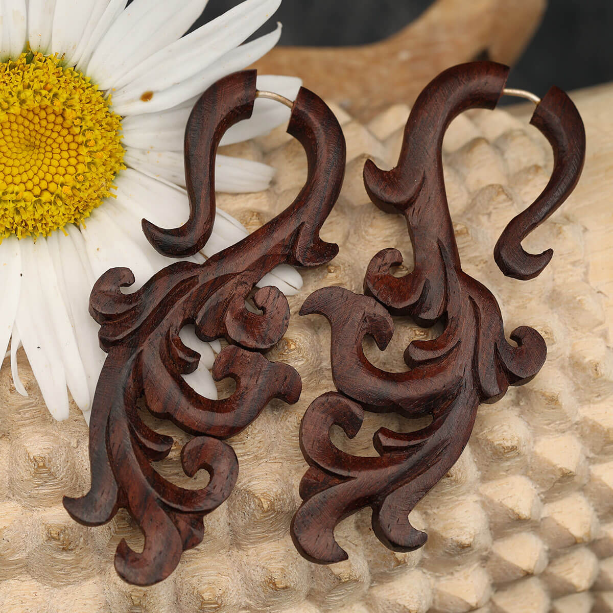 Ohrring Holzschmuck Flower Fake Piercing Ohrschmuck Holz (Paar)