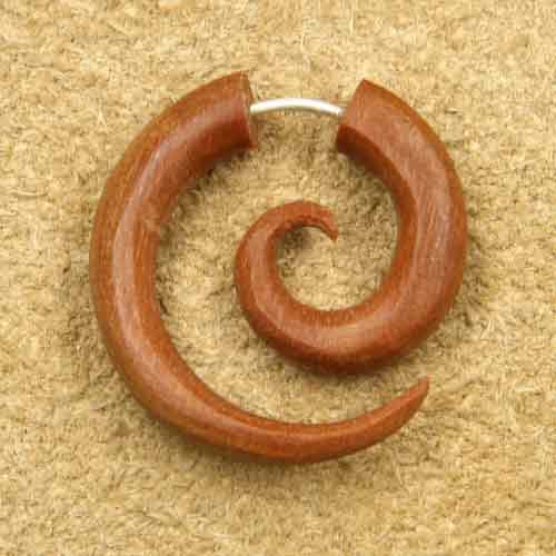 Spirale Holz Ohrschmuck Fake Piercing rotes Holz
