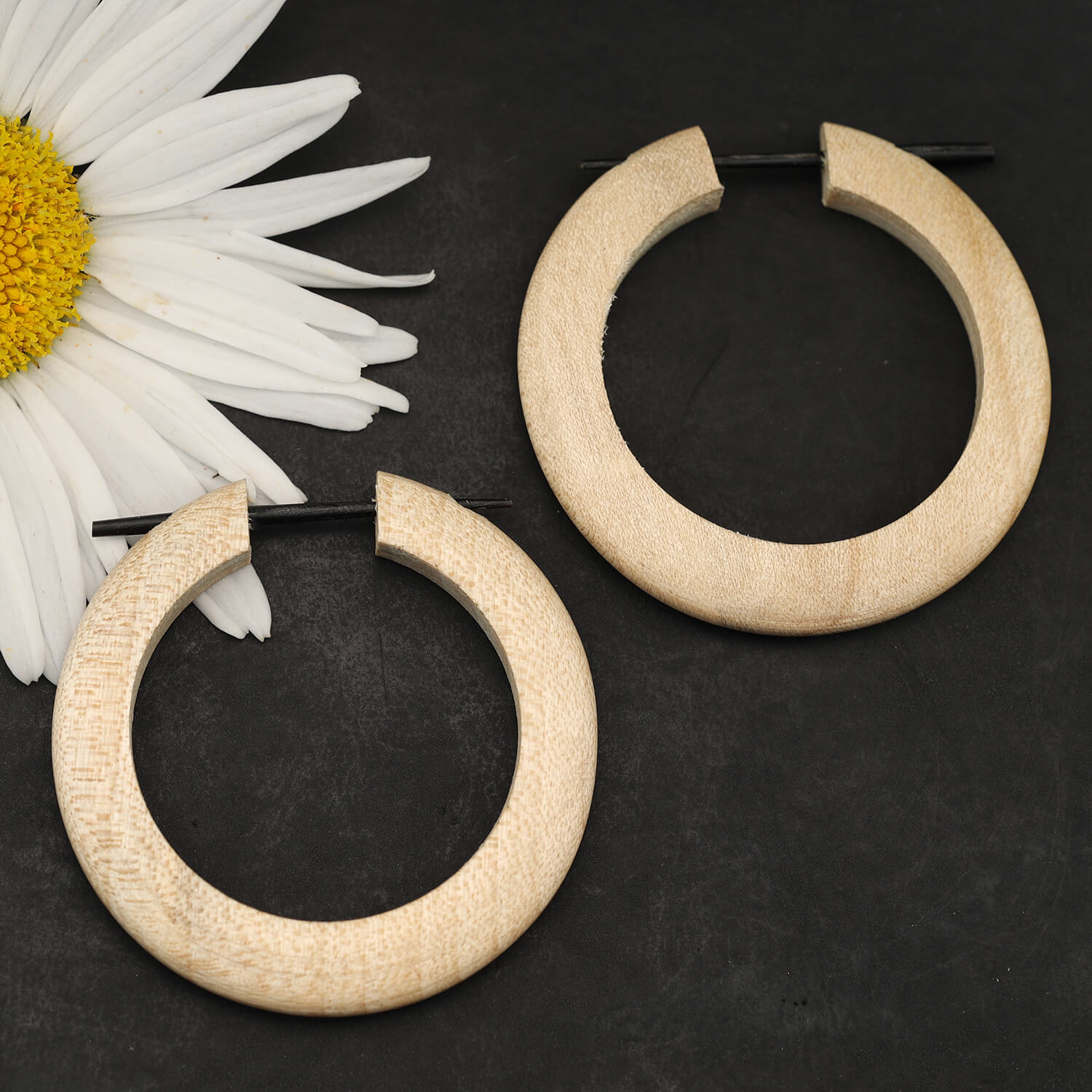 Wooden earring, simple large hoop, white ear jewelry