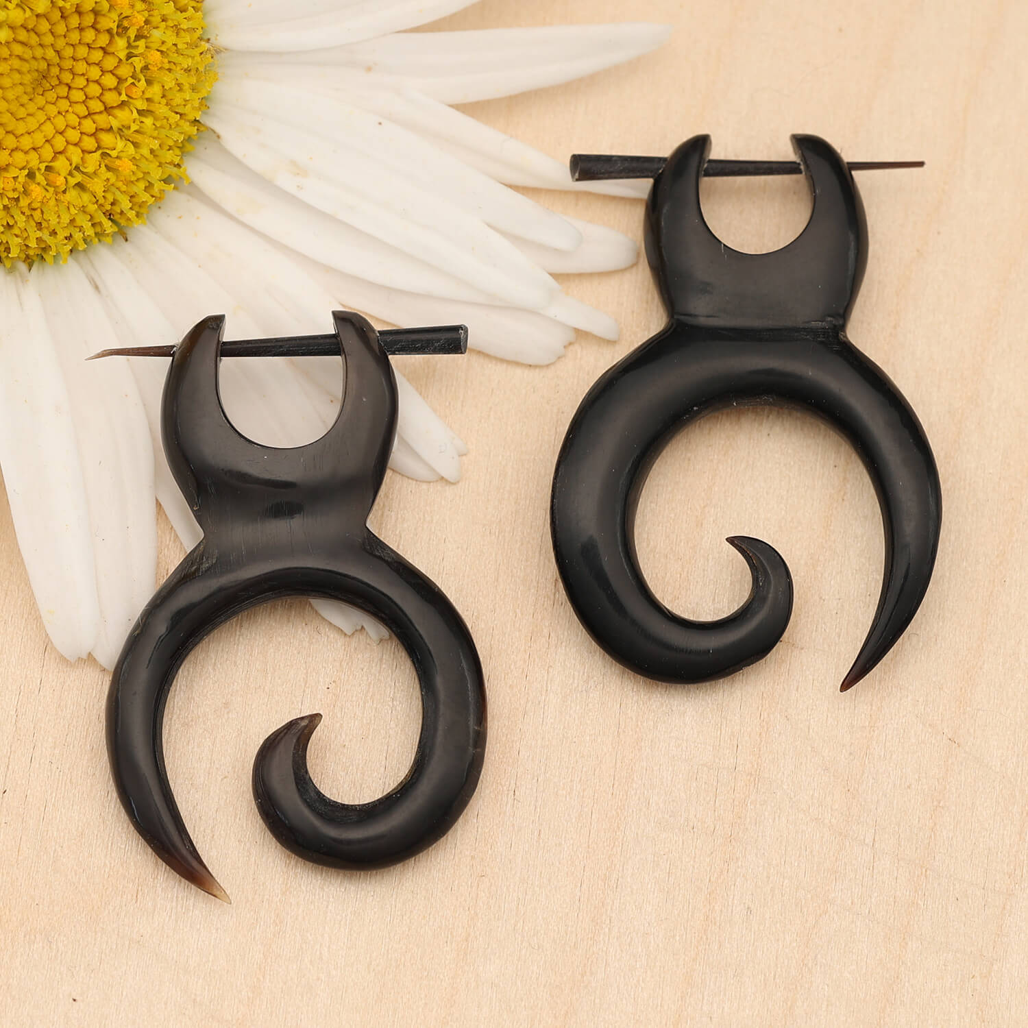 Spiral horn drop earrings