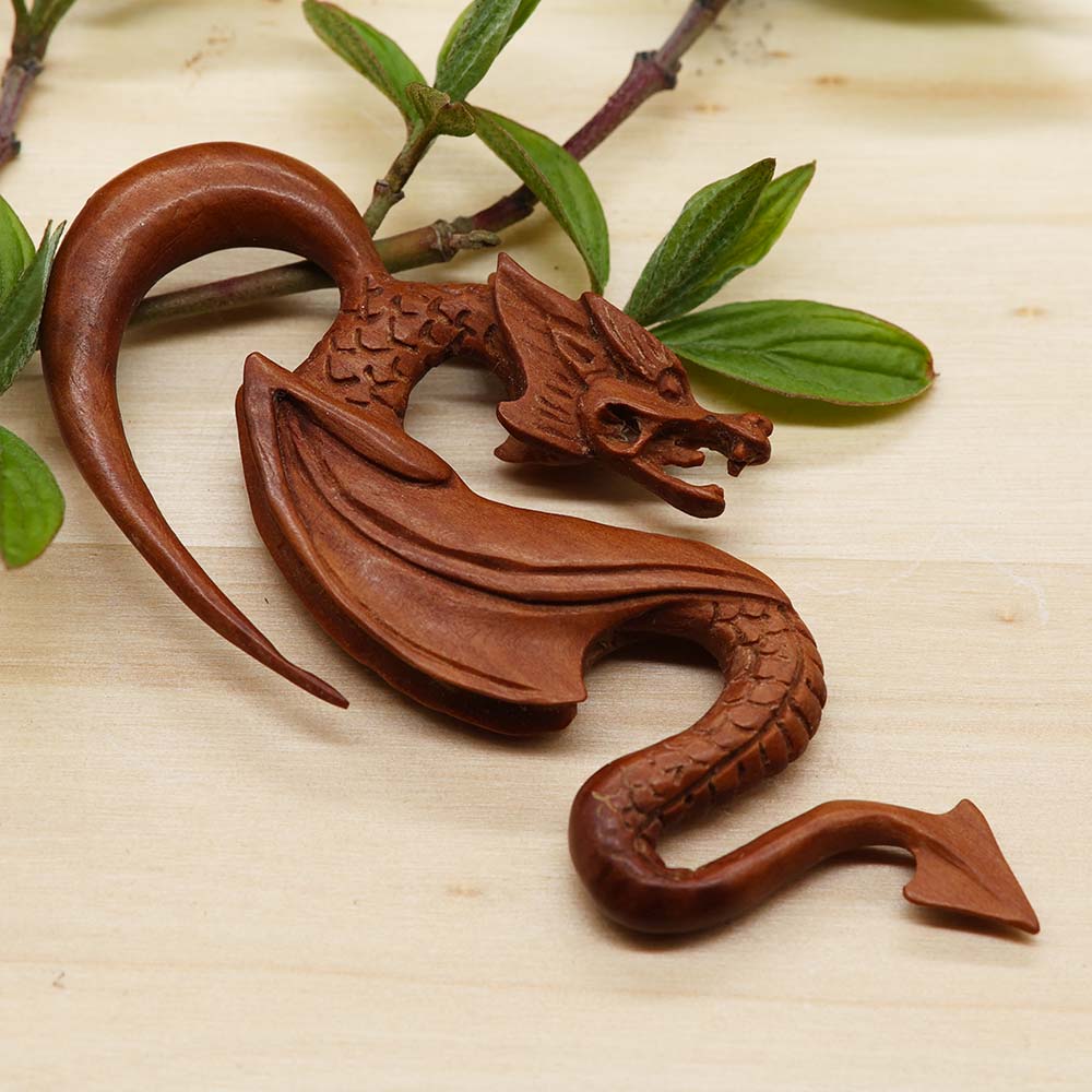 Drachen Piercing Ohr Holz Ohrpiercing