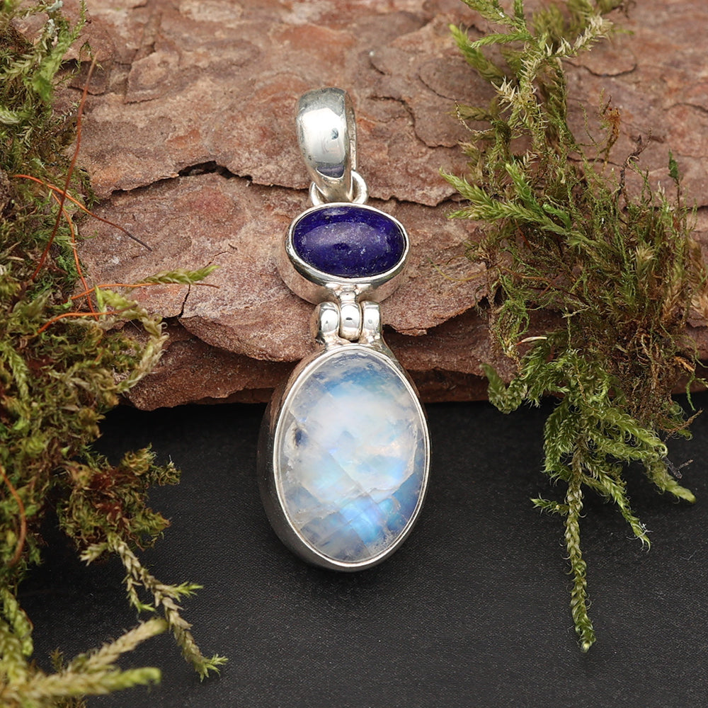 Mondstein mit Lapislazuli Steinschmuck 925 Silber