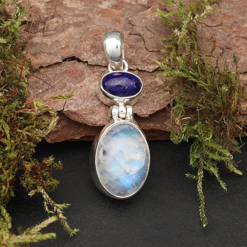 Mondstein mit Lapislazuli Steinschmuck 925 Silber