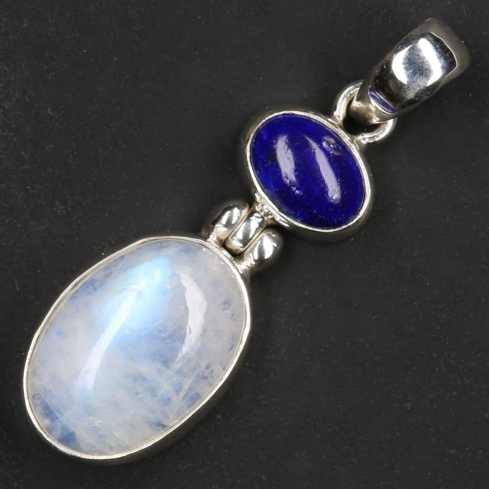 Mondstein und Lapislazuli Blau Schmuckanhänger 925 Silber Schmuck Damen