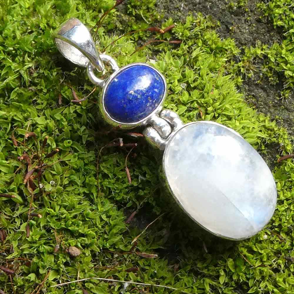Mondstein mit Lapislazuli Edelstein Schmuck 925 Silber