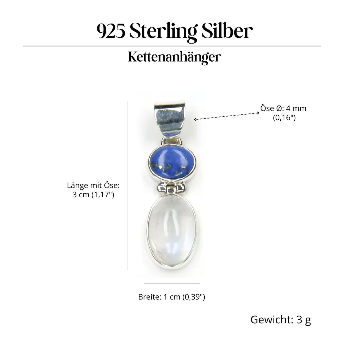 Lapislazuli Mondstein Edelstein Anhänger Silber Steinschmuck 925 Sterlingsilber