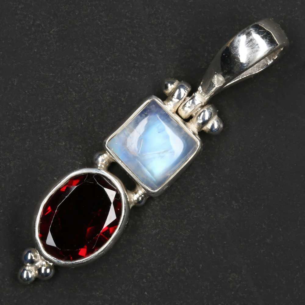 Granat mit Mondstein Steinschmuck 925 Silber Damen Handarbeit