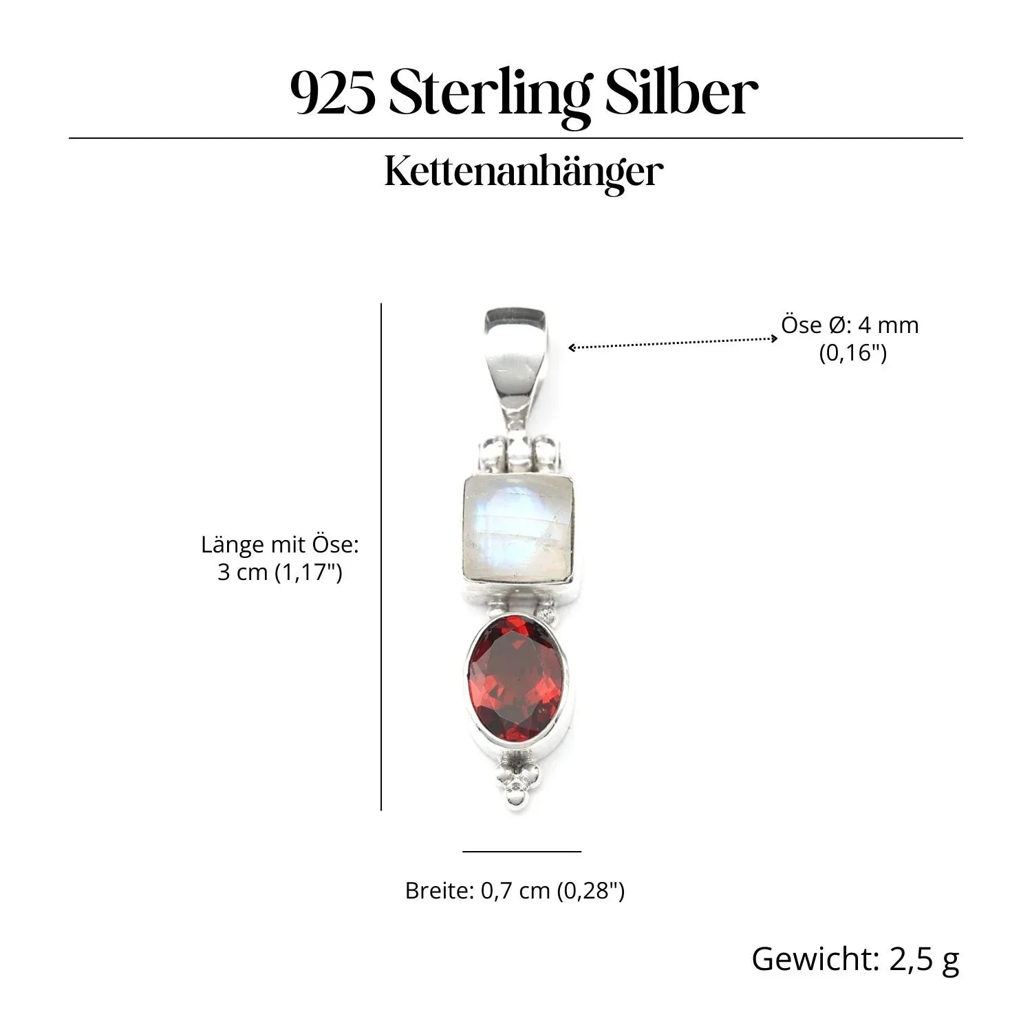 Granat Mondstein Edelstein Anhänger Silber Steinschmuck 925 Sterlingsilber