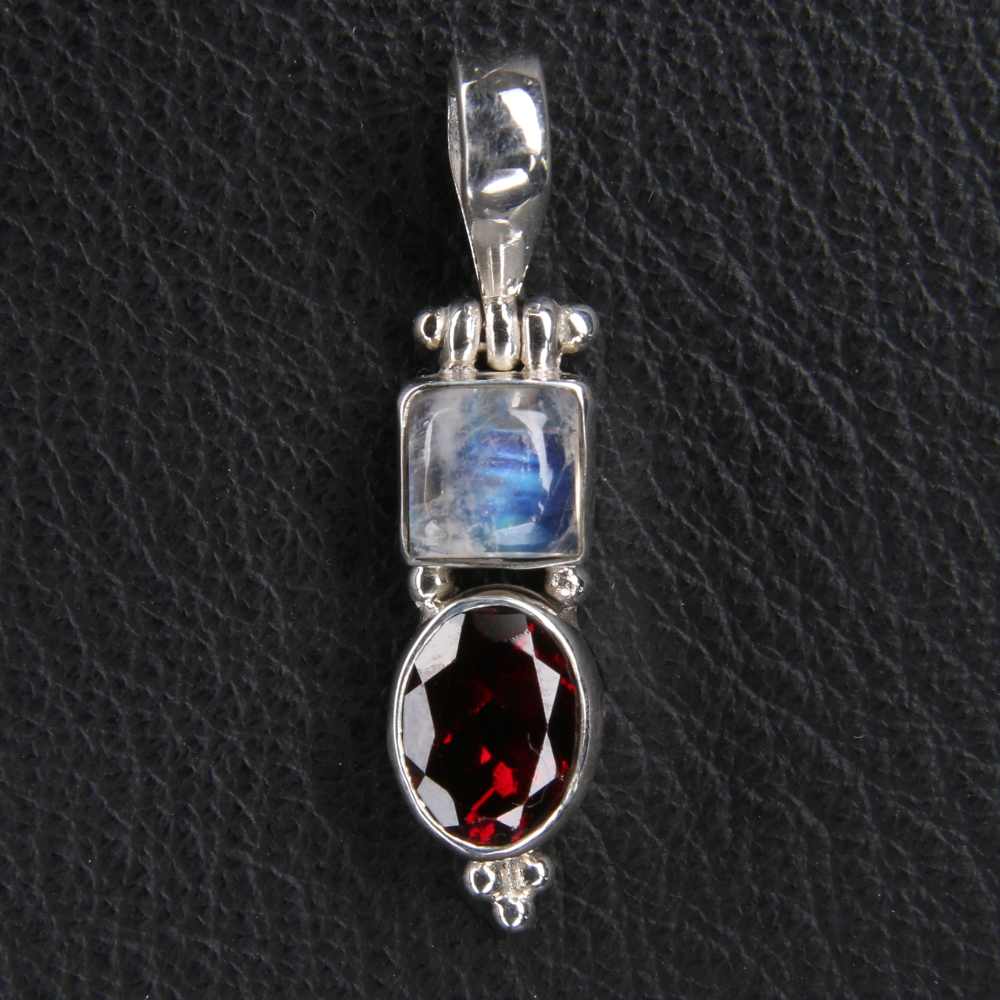 Mondstein und Granat Schmuck Anhänger Silber