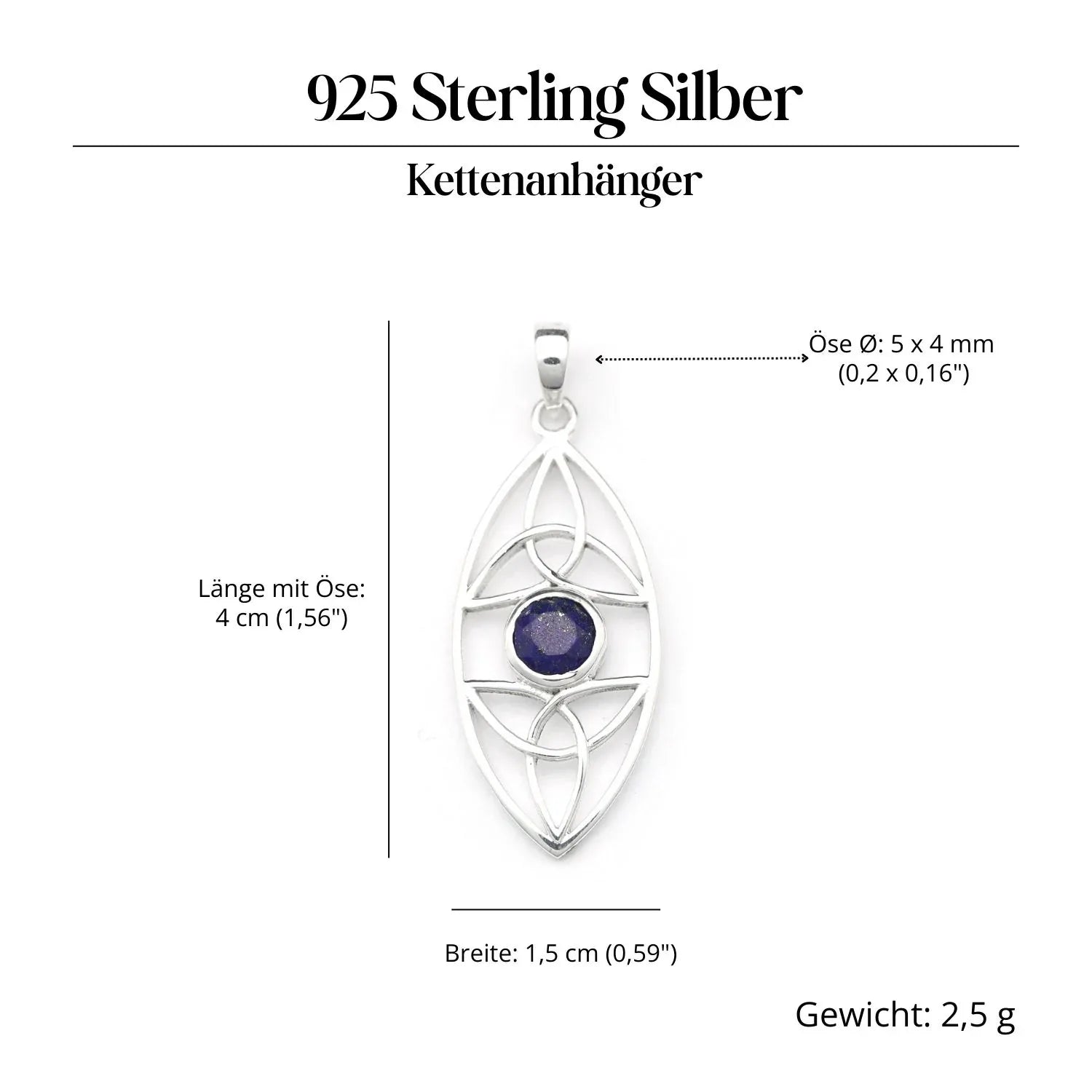 Keltischer Edelstein Anhänger Lapislazuli Silber Steinschmuck 925 Sterlingsilber