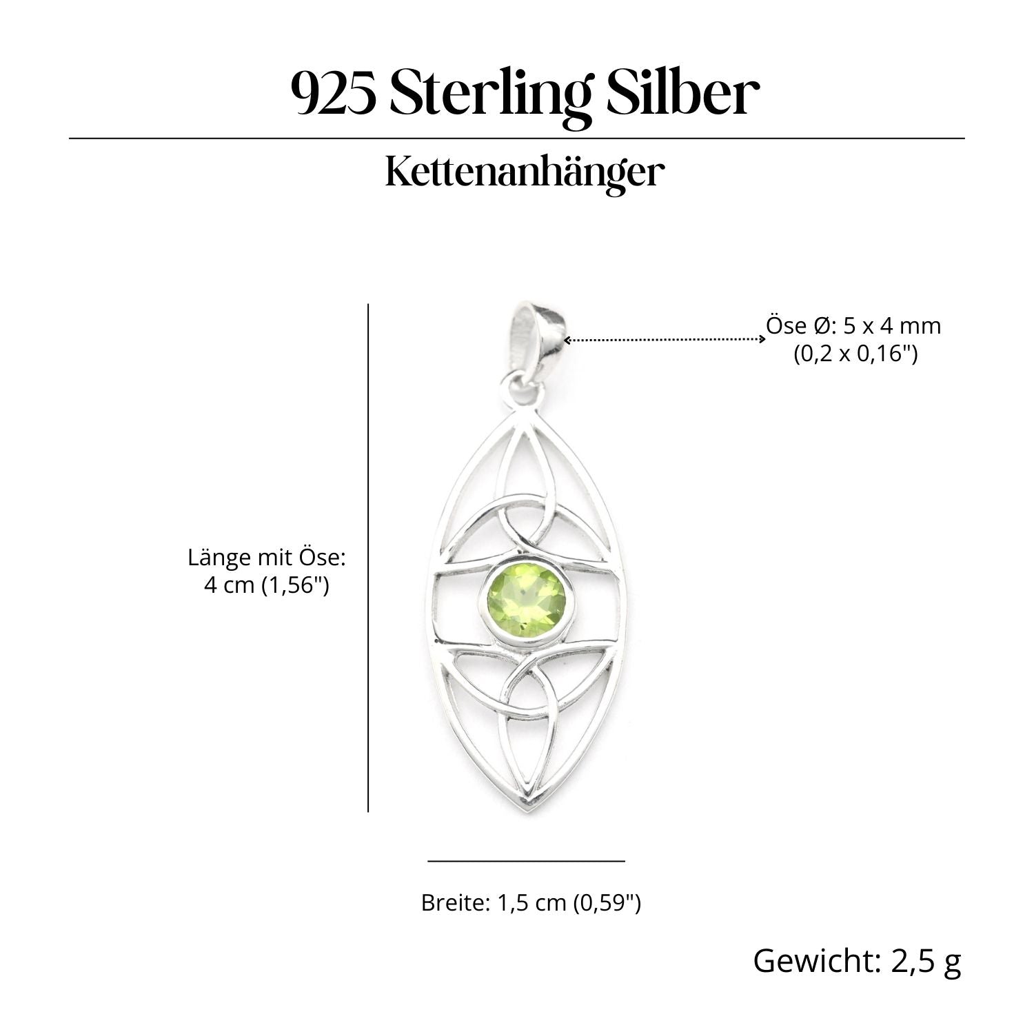 Peridot gemstone Celtic 925 silver jewelry pendant