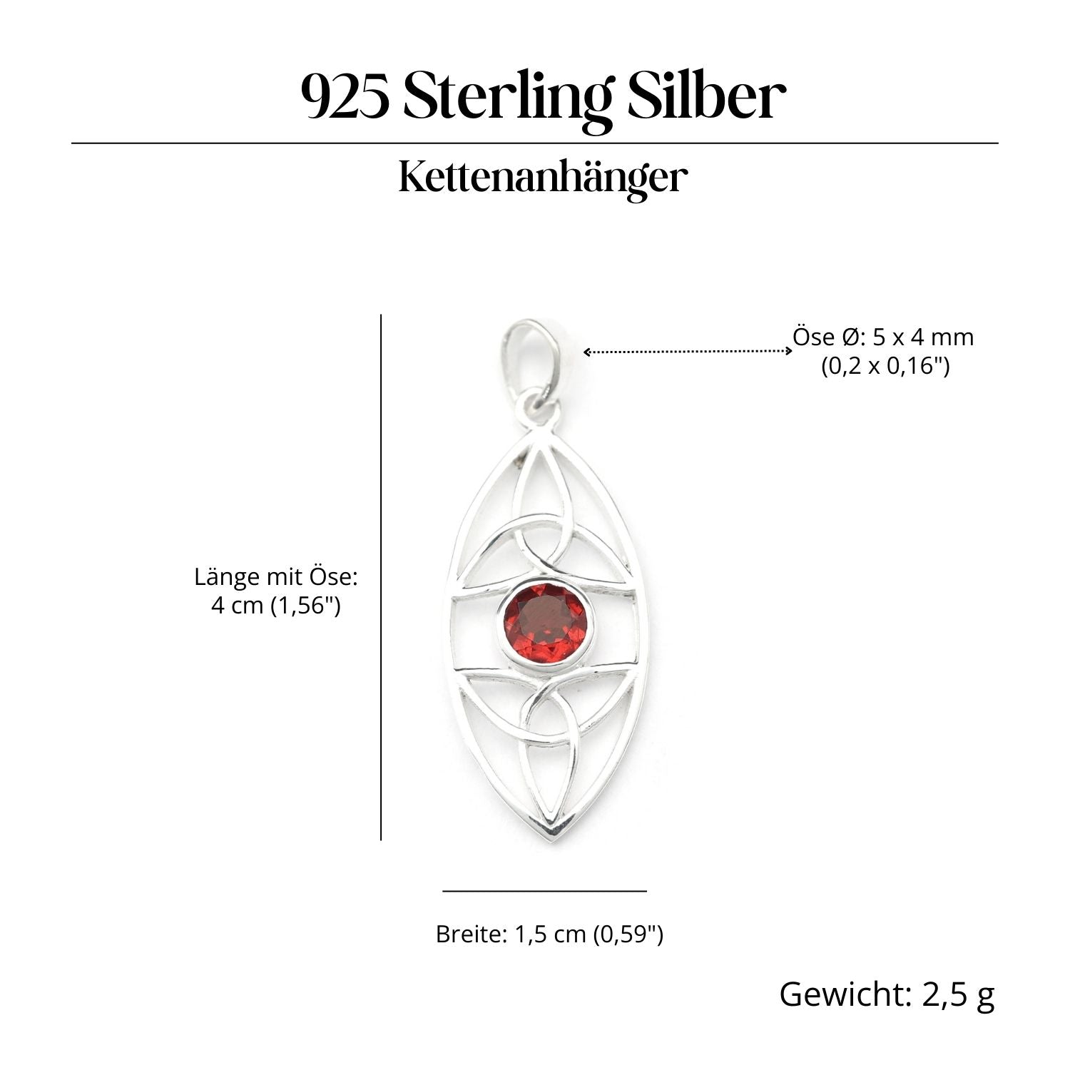 Garnet gemstone Celtic 925 silver jewelry pendant