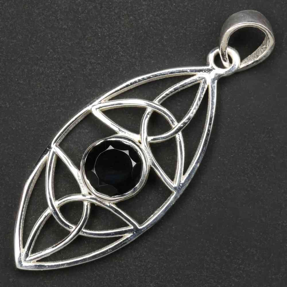 Schwarzer Onyx Edelstein keltischer 925 Silberschmuck Anhänger