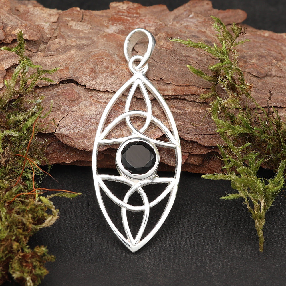 Schwarzer Onyx Edelstein keltischer 925 Silberschmuck Anhänger