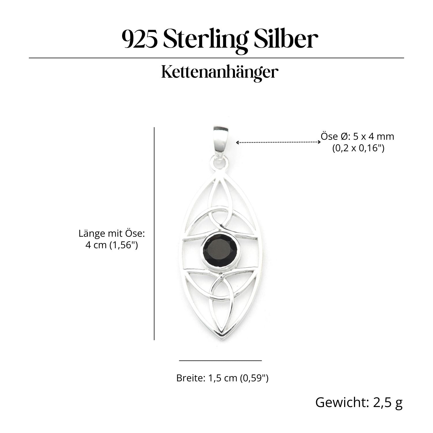 Schwarzer Onyx Edelstein keltischer 925 Silberschmuck Anhänger