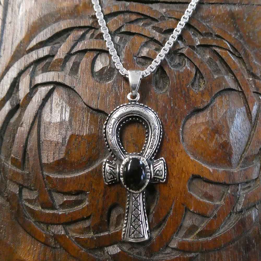 Schmuckanhänger Ankh Blach Onyx Silberkette