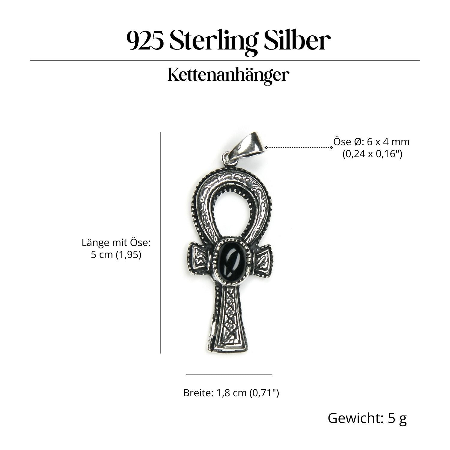 Ankh Onyx Jewelry Pendant Necklace Silver 925