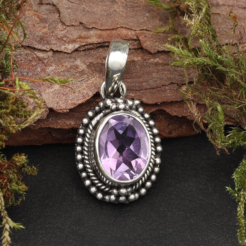 Amethyst gemstone pendant, 925 silver, handmade