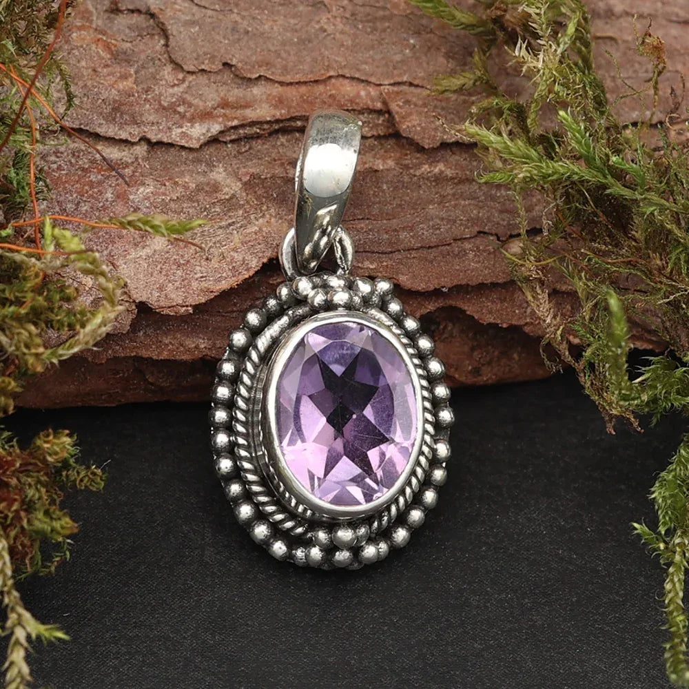 Amethyst Edelstein Anhänger 925 Silber handgefertigt