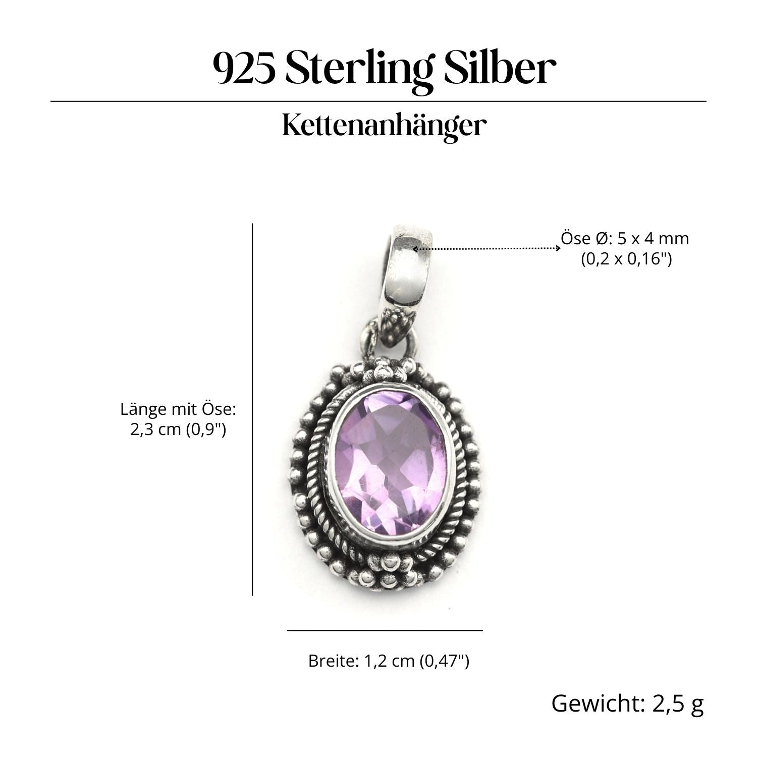 Amethyst Edelstein Anhänger 925 Silber handgefertigt