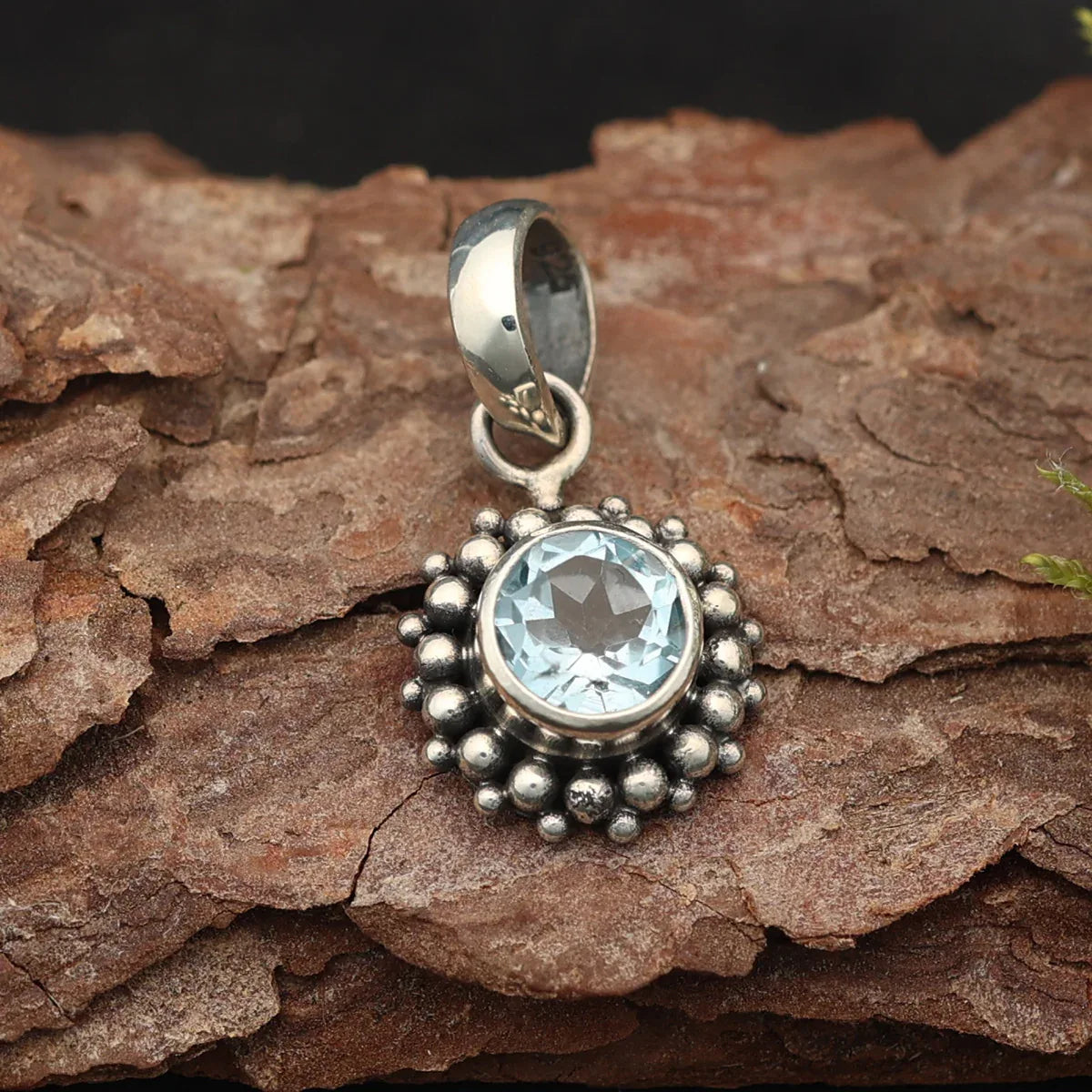 Blauer Topas 925 Silber Edelstein Anhänger Designer Schmuck