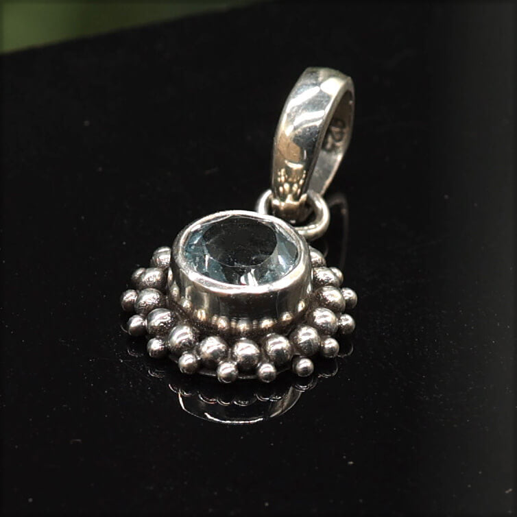 Blue Topaz Gemstone Pendant, 925 Sterling Silver