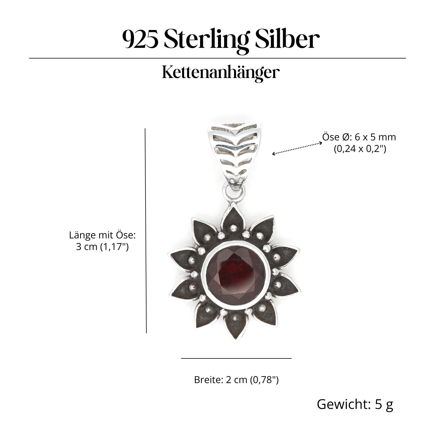 Granat Silberanhänger Sonne Edelstein Schmuck 925 Silber Kettenanhänger