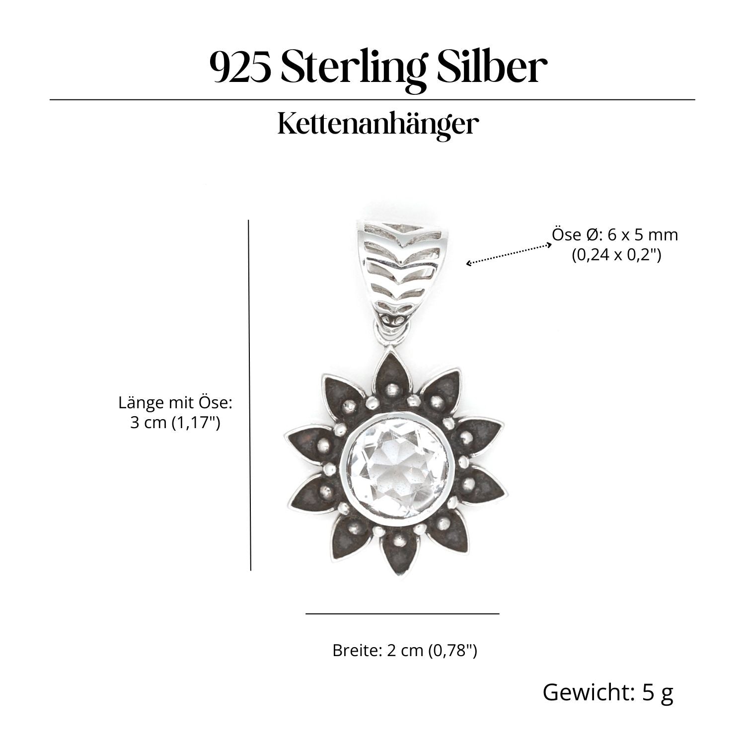 Kristall Anhänger Sonne mit Edelstein Silber Schmuck 925 Silber