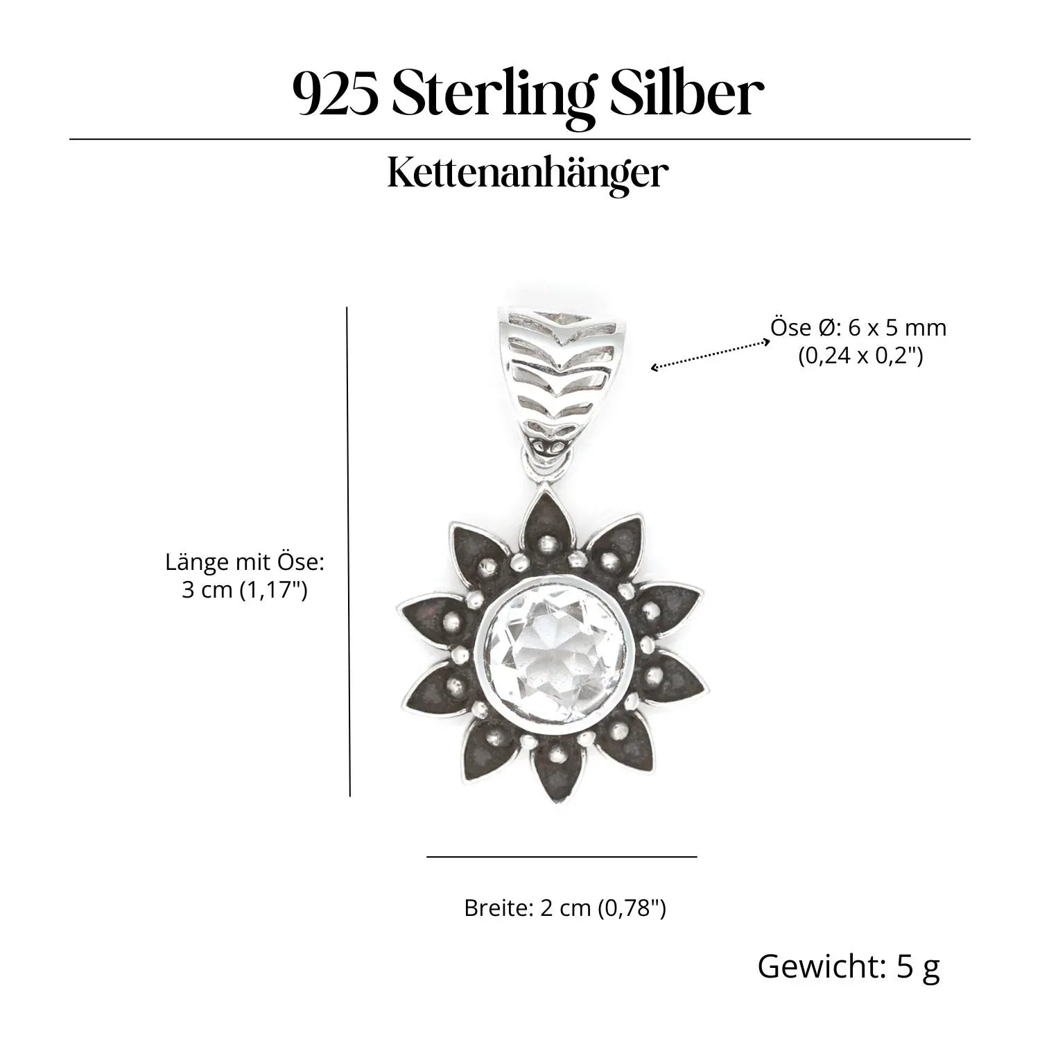 Kristall Sonne Edelstein Anhänger Silber Steinschmuck 925 Sterlingsilber