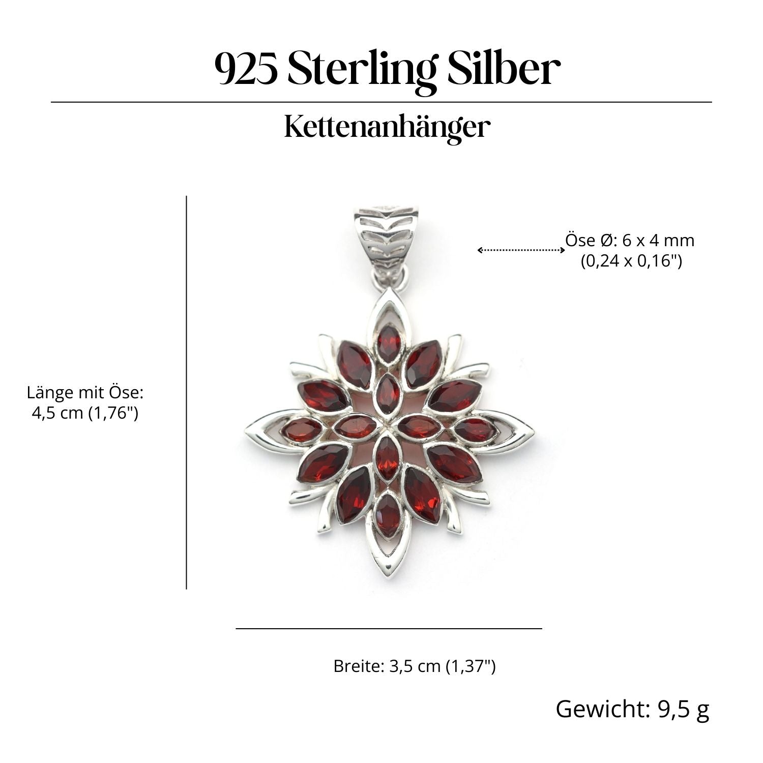 Garnet pendant, very elegant gemstone jewelry pendant, 925 silver