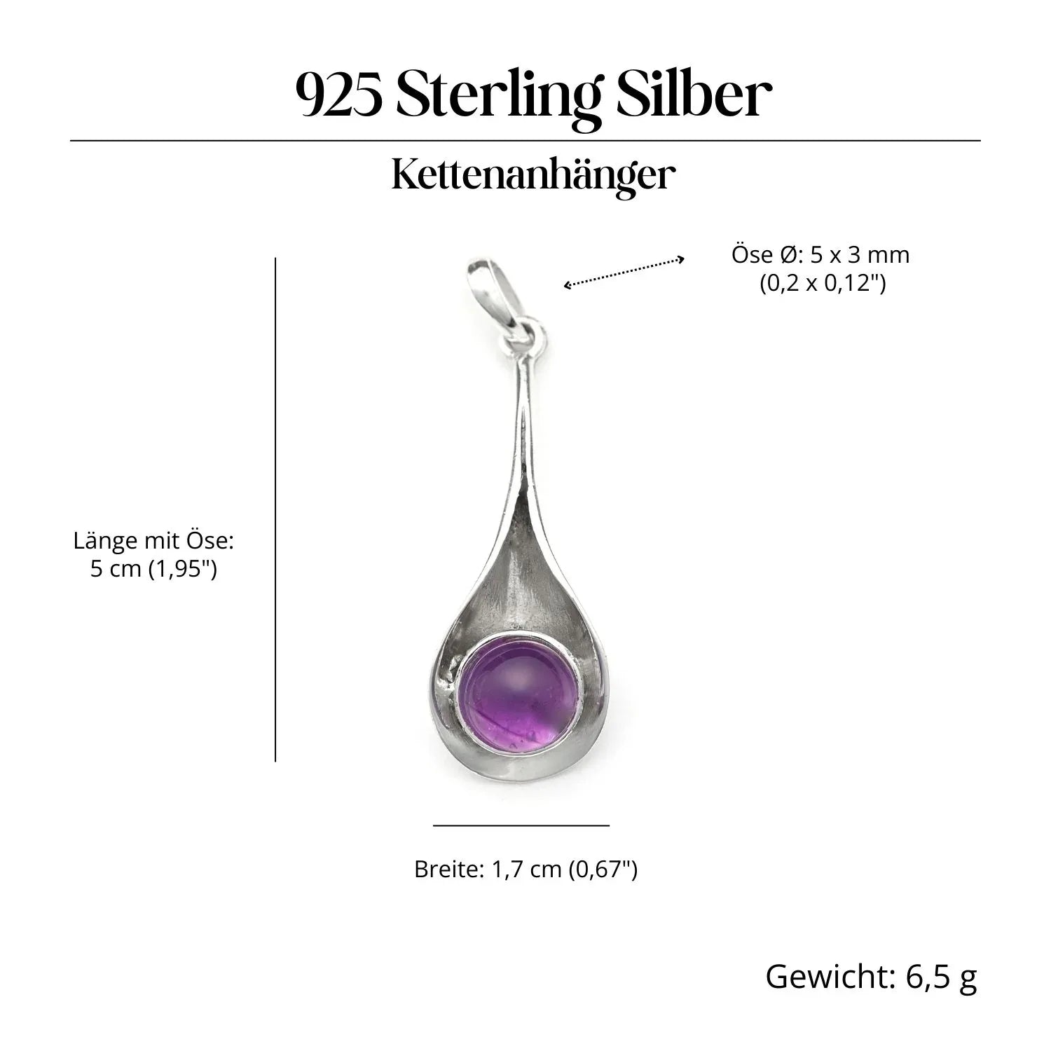 Amethyst Edelstein Anhänger Silber Steinschmuck edel 925 Sterlingsilber