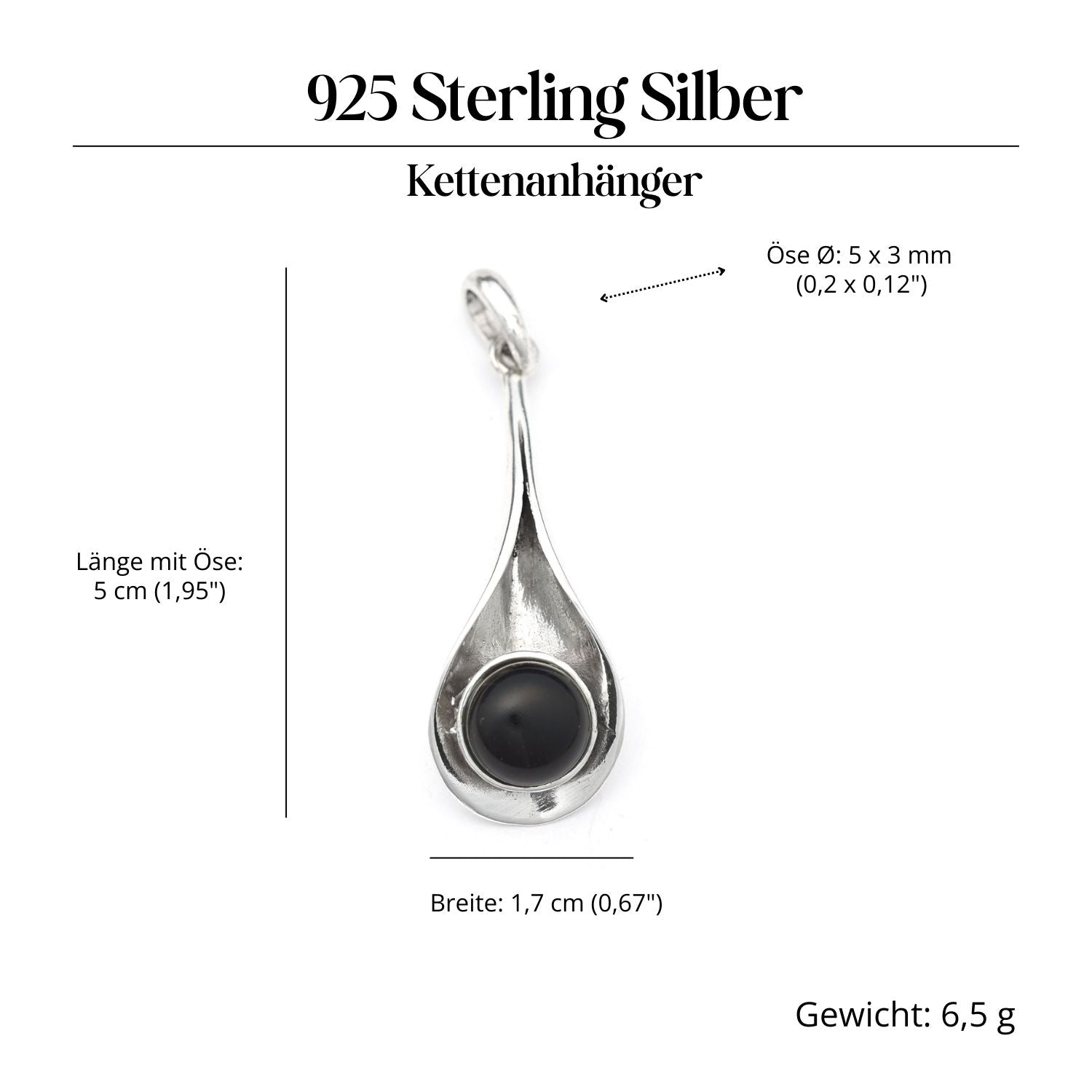 Black onyx pendant, modern and simple, 925 sterling silver jewelry, elegant