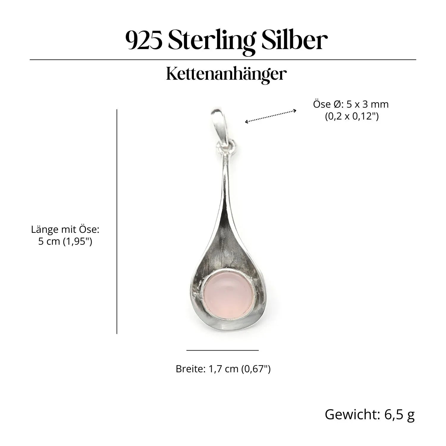 Rosenquarz Edelstein Anhänger Silber Steinschmuck edel 925 Sterlingsilber