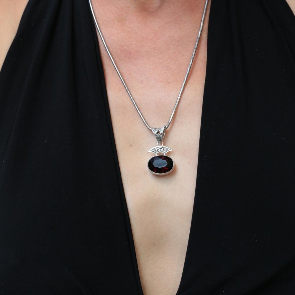 Edelstin Kettenanhänger Sterlingsilber Echter Granat Schmuck