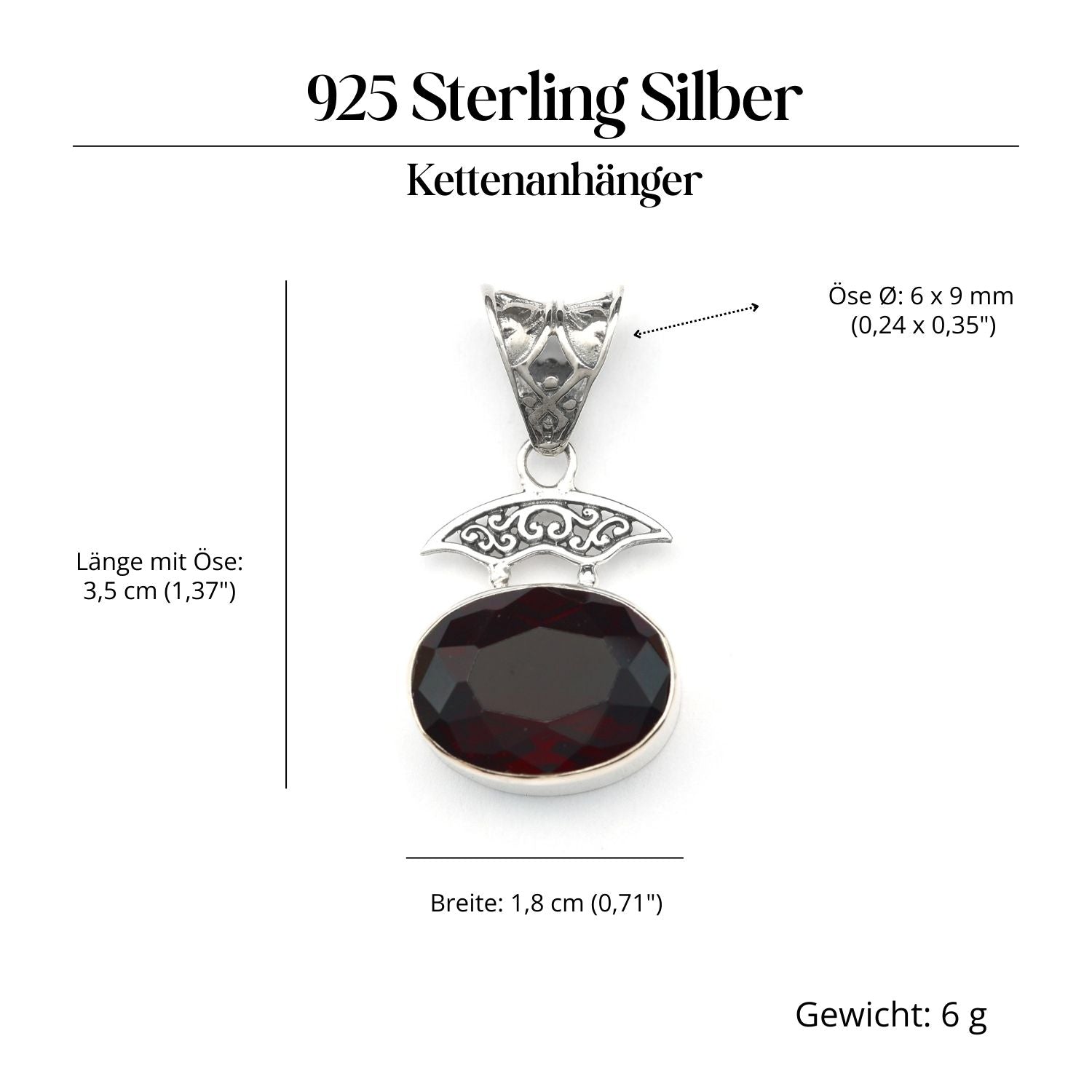 Garnet stone pendant, 925 silver