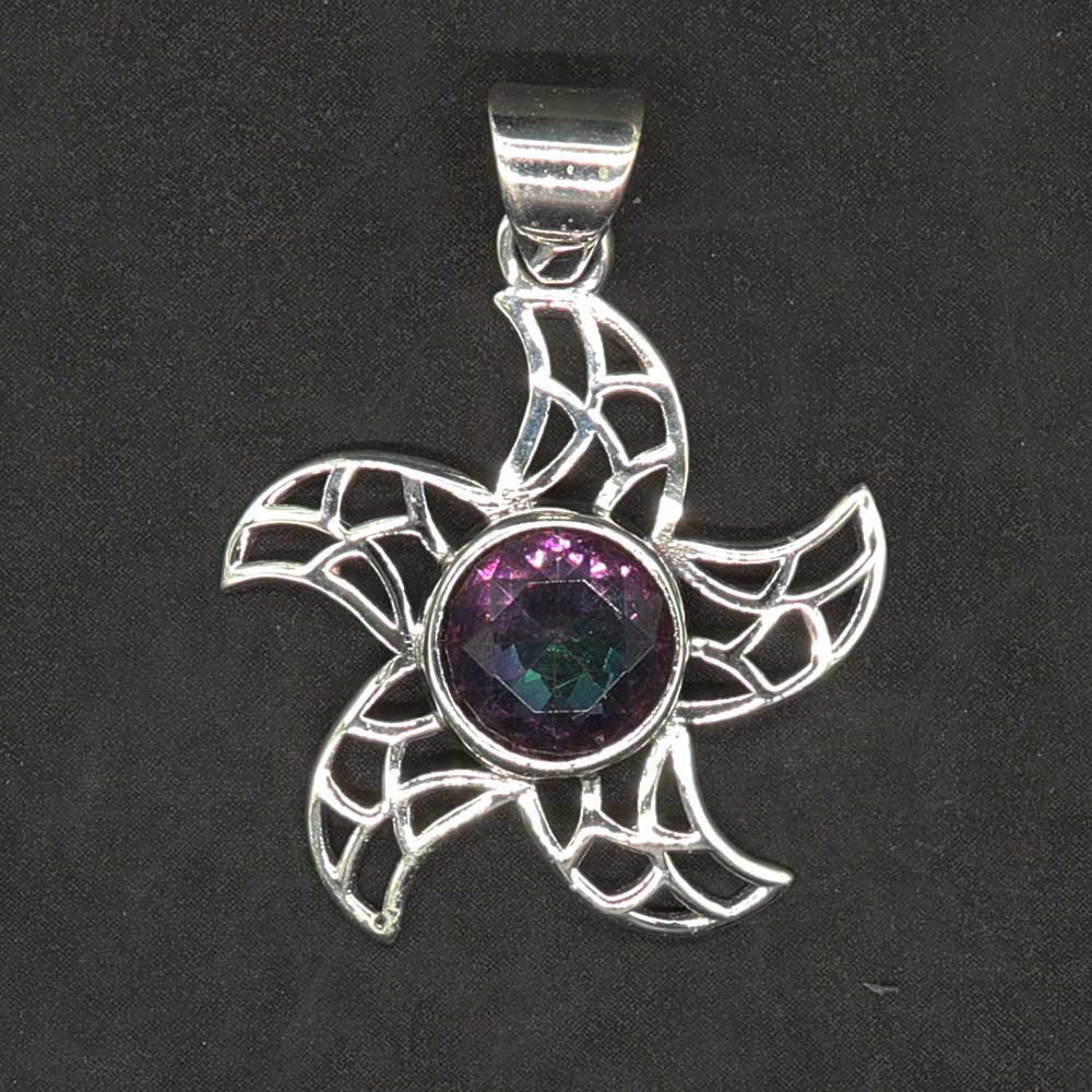 Sonnen Anhänger aus Sterlingsilber mit edlem Magic Quarz Edelstein