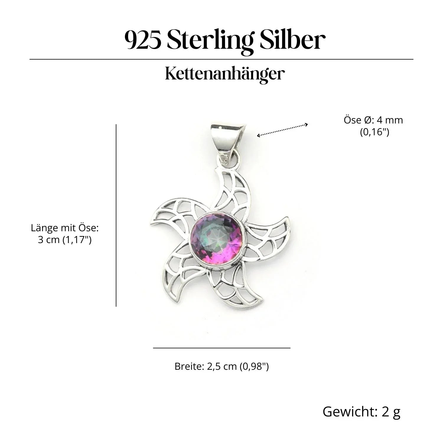 Sonne Magic Quarz Edelstein Anhänger Silber Steinschmuck 925 Sterlingsilber