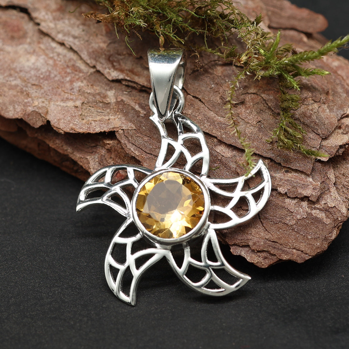 Citrin Sonnen 925 Silber Edelstein Anhänger Designer Schmuck