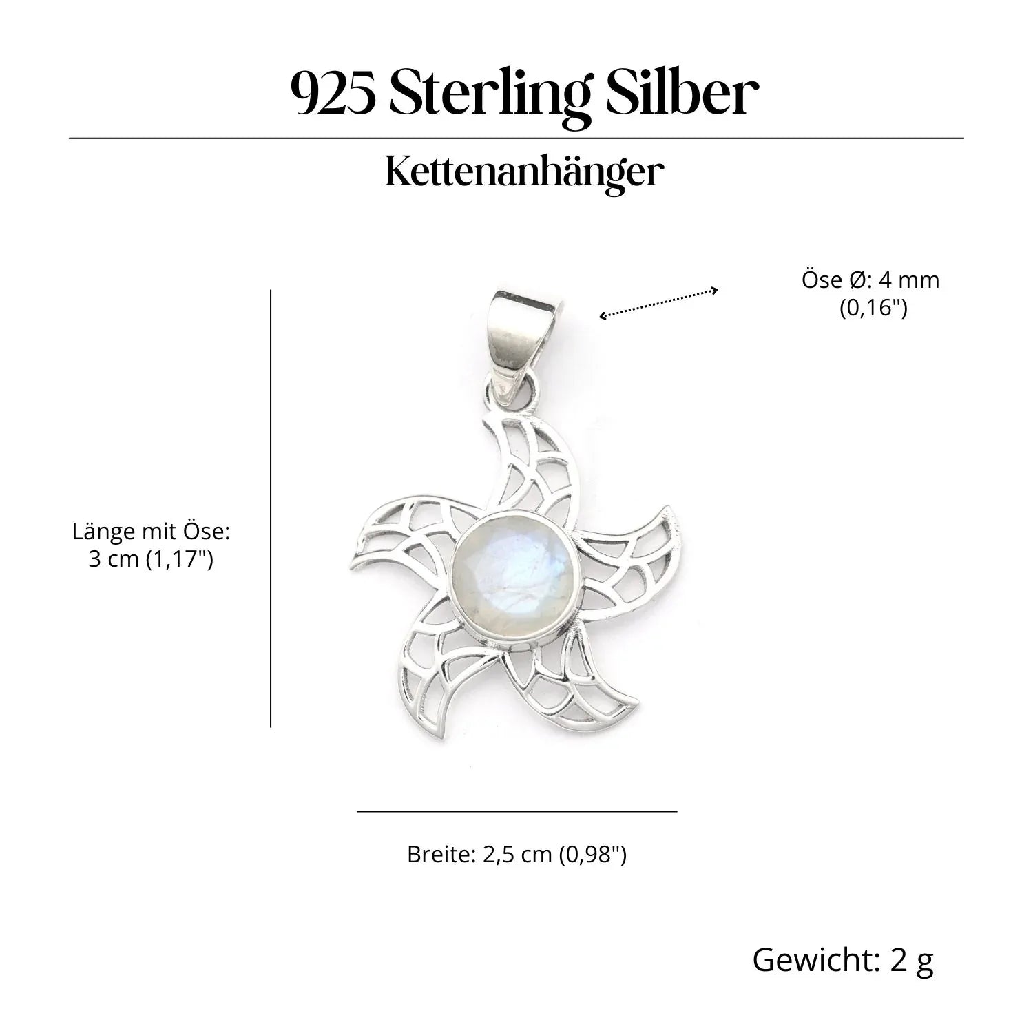 Sonne Mondstein Edelstein Anhänger Silber Steinschmuck 925 Sterlingsilber