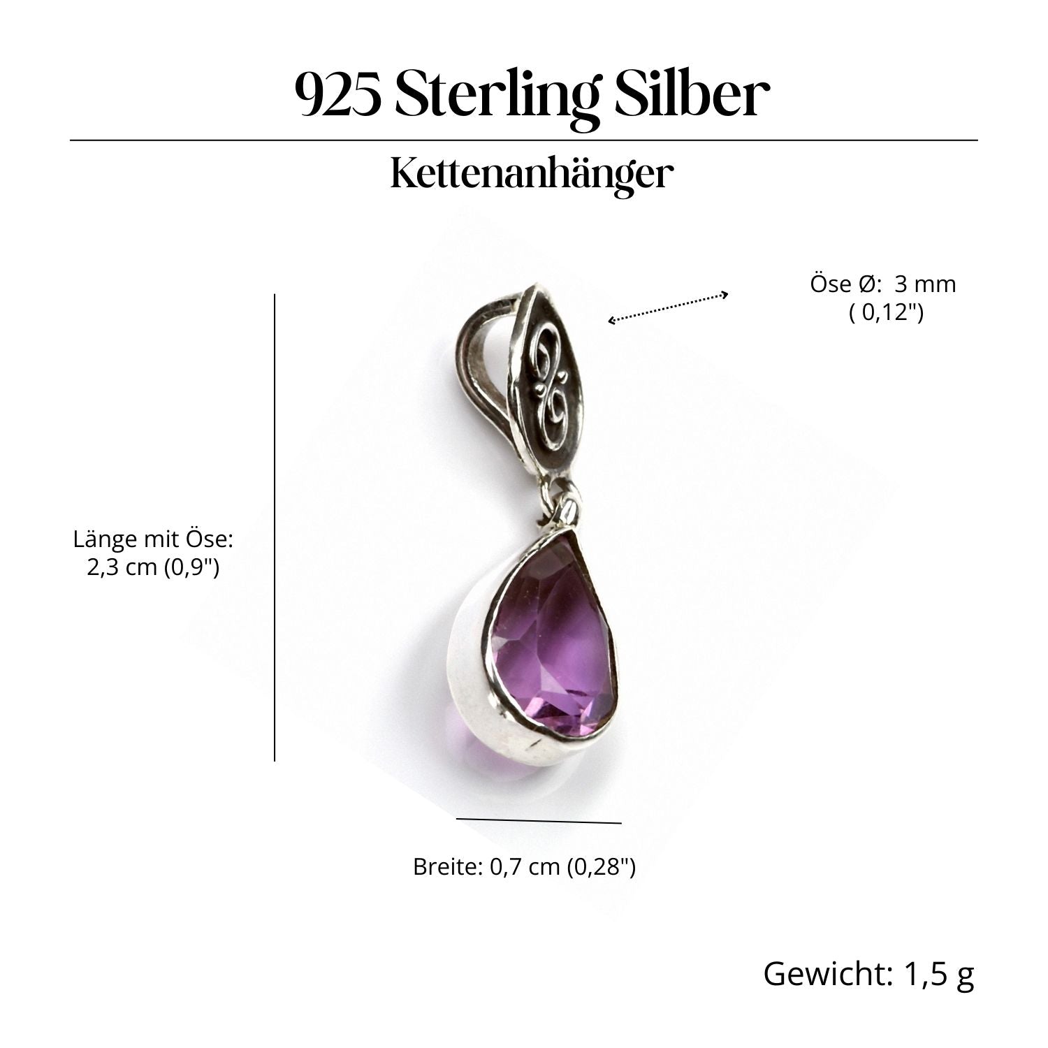 Amethyst stone pendant, 925 silver